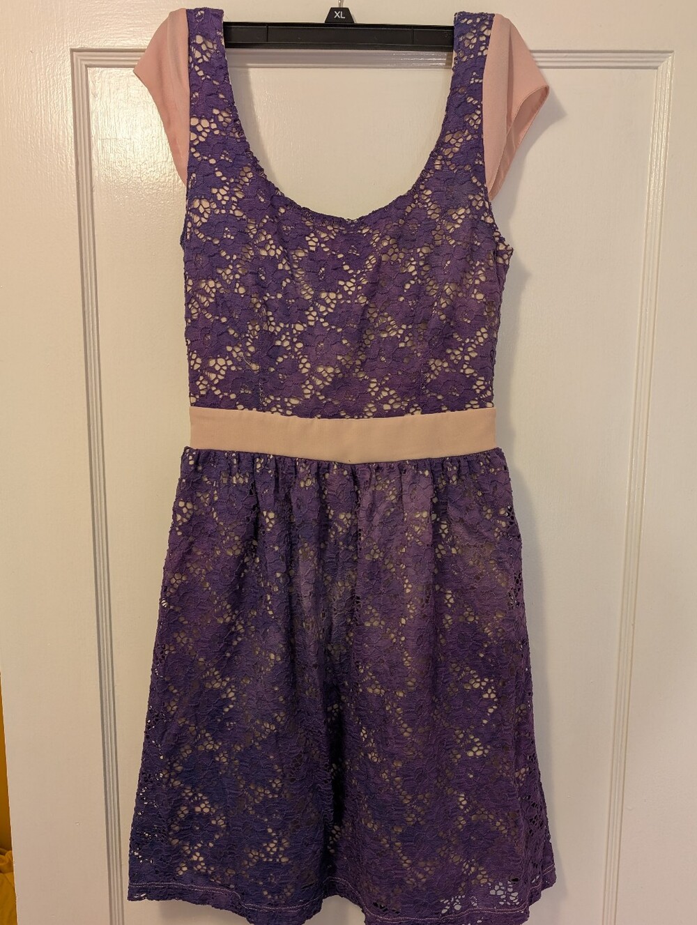 Mystic Purple Lace Open Back Skater Dress XS Small Cutout Fit & Flare